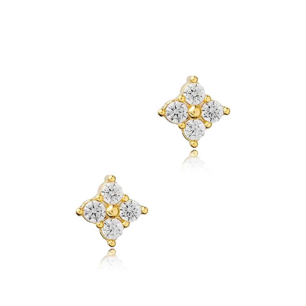 Zircon Stone Flower Design Dainty Stud Earrings Wholesale 925 Sterling Silver Jewelry