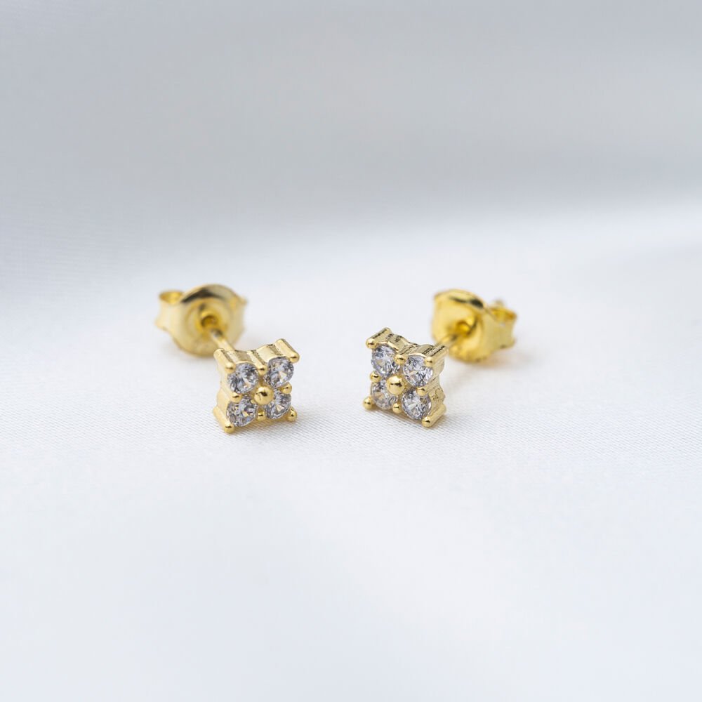 Zircon Stone Flower Design Dainty Stud Earrings Wholesale 925 Sterling Silver Jewelry