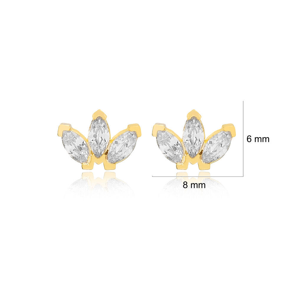 Marquise Design Zircon Stud Earrings Handcrafted 925 Sterling Silver Jewelry