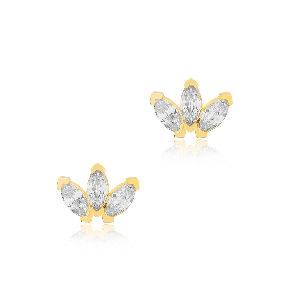Marquise Design Zircon Stone Stud Earrings Handcrafted 925 Sterling Silver Jewelry