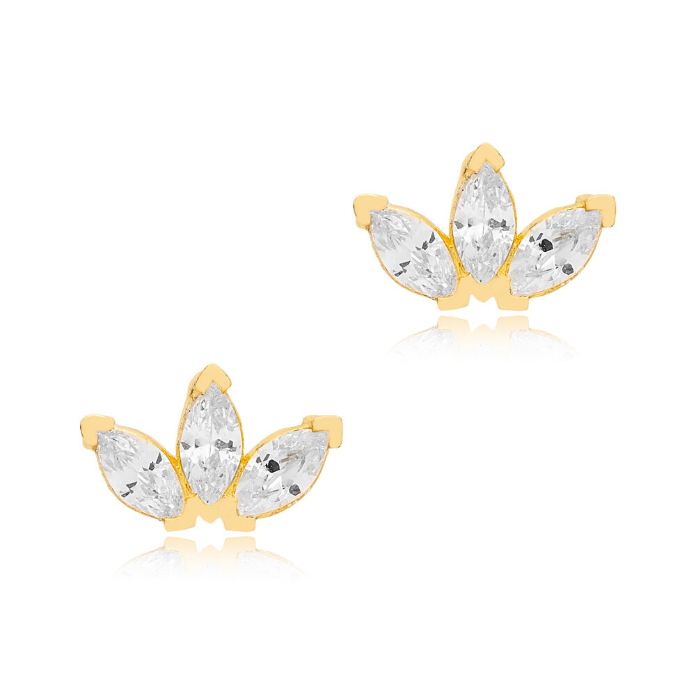 Three Clear Zircon Stone Marquise Minimalist Stud Earrings