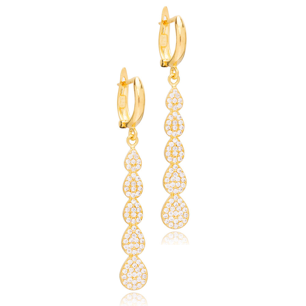 Drop Pear Shape Dangle Clip On Long Earrings Turkish Wholesale Handmade Sterling Silver Jewelry