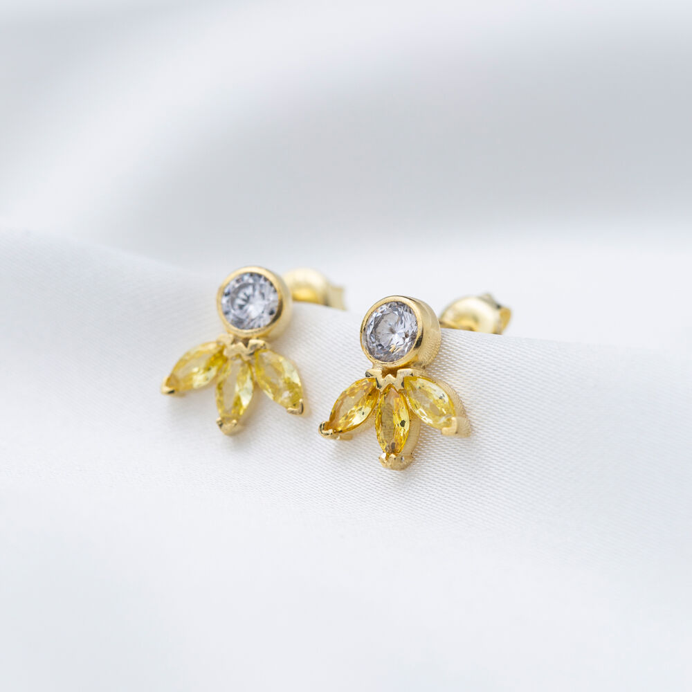 Elegant Design Marquise Stud Earrings Light Citrine Zircon Stone Handcrafted 925 Silver Jewelry