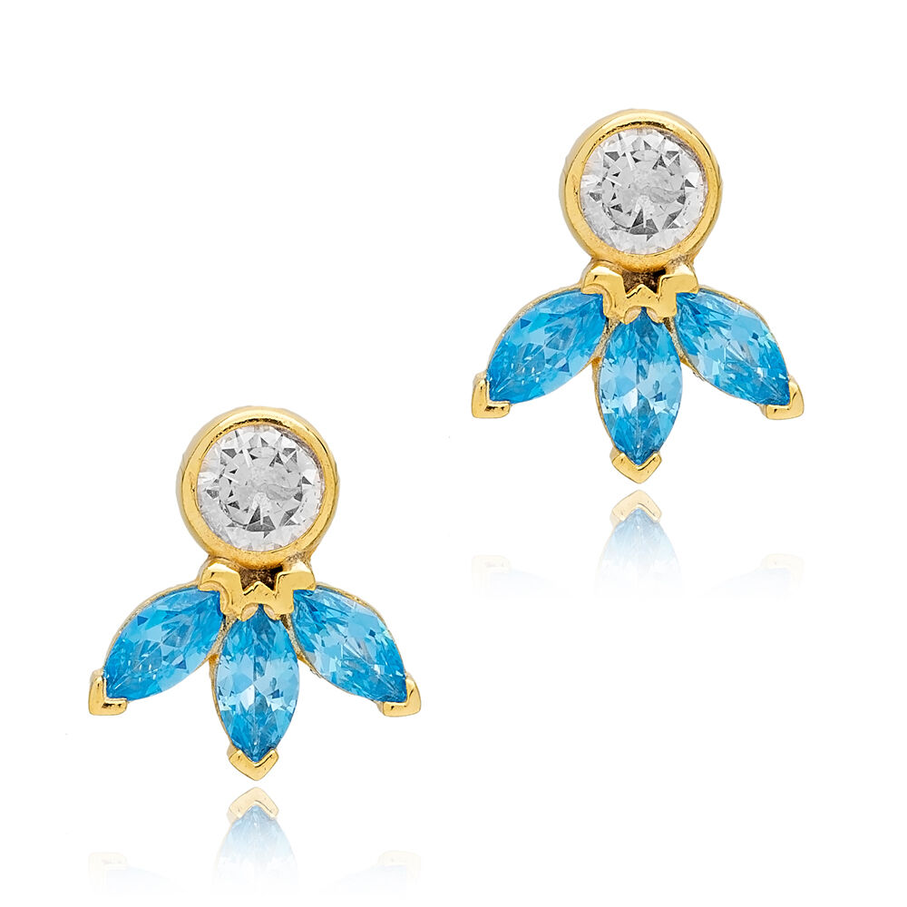 Dainty Design Aquamarine Zircon Stone Marquise Stud Earrings 925 Sterling Silver Women Jewelry