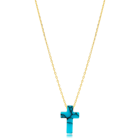 Blue Colour Popular Cross Design Charm Pendant Necklace Wholesale 925 Sterling Silver Jewelry