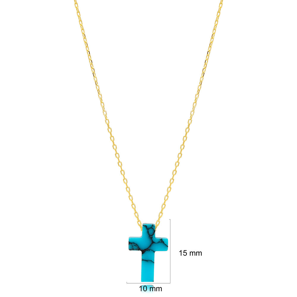 Blue Colour Cross Design Charm Pendant Necklace Wholesale 925 Sterling Silver Jewelry
