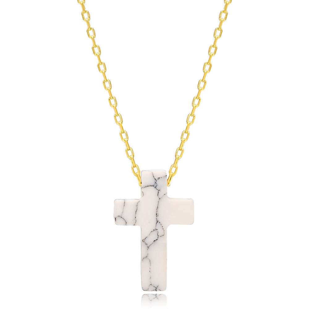 White Colour Popular Cross Design Charm Pendant Necklace Wholesale 925 Sterling Silver Jewelry