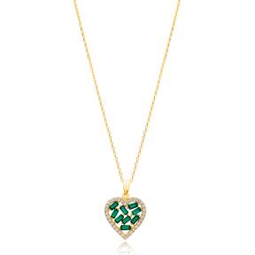 45+5 cm Emerald Baguette Heart Pendant