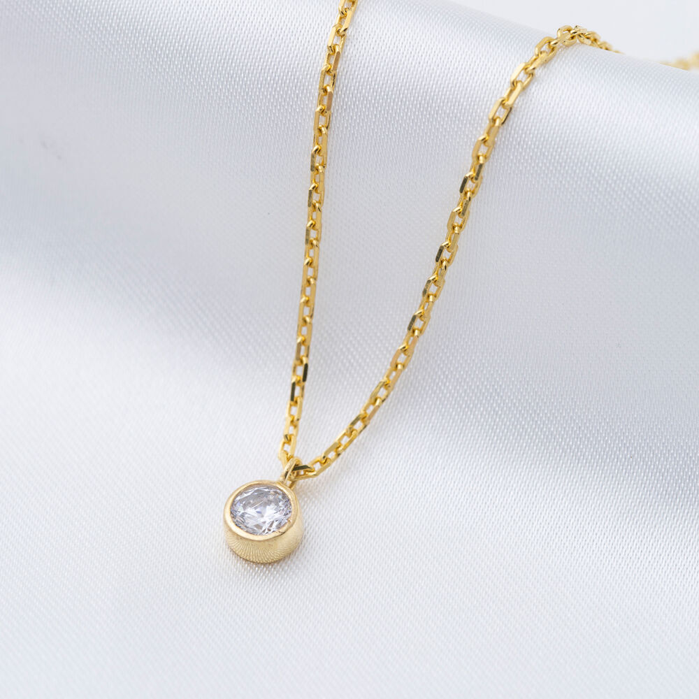 Minimalist Zircon Round Design Charm Necklace Pendant 925 Sterling Silver Jewelry