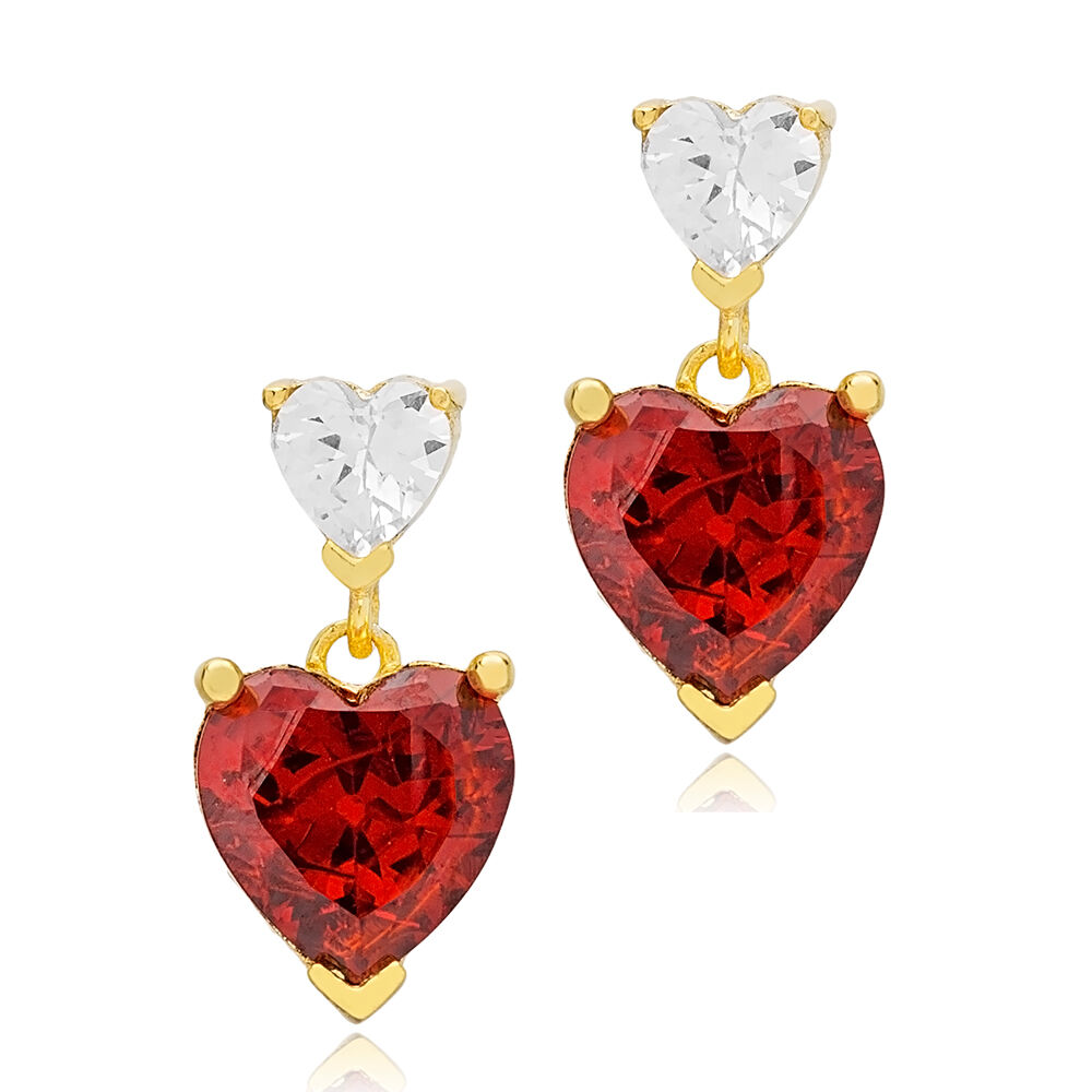 Chic Garnet Stone Heart Shape Stud Earrings Turkish Handmade 925 Sterling Silver Jewelry