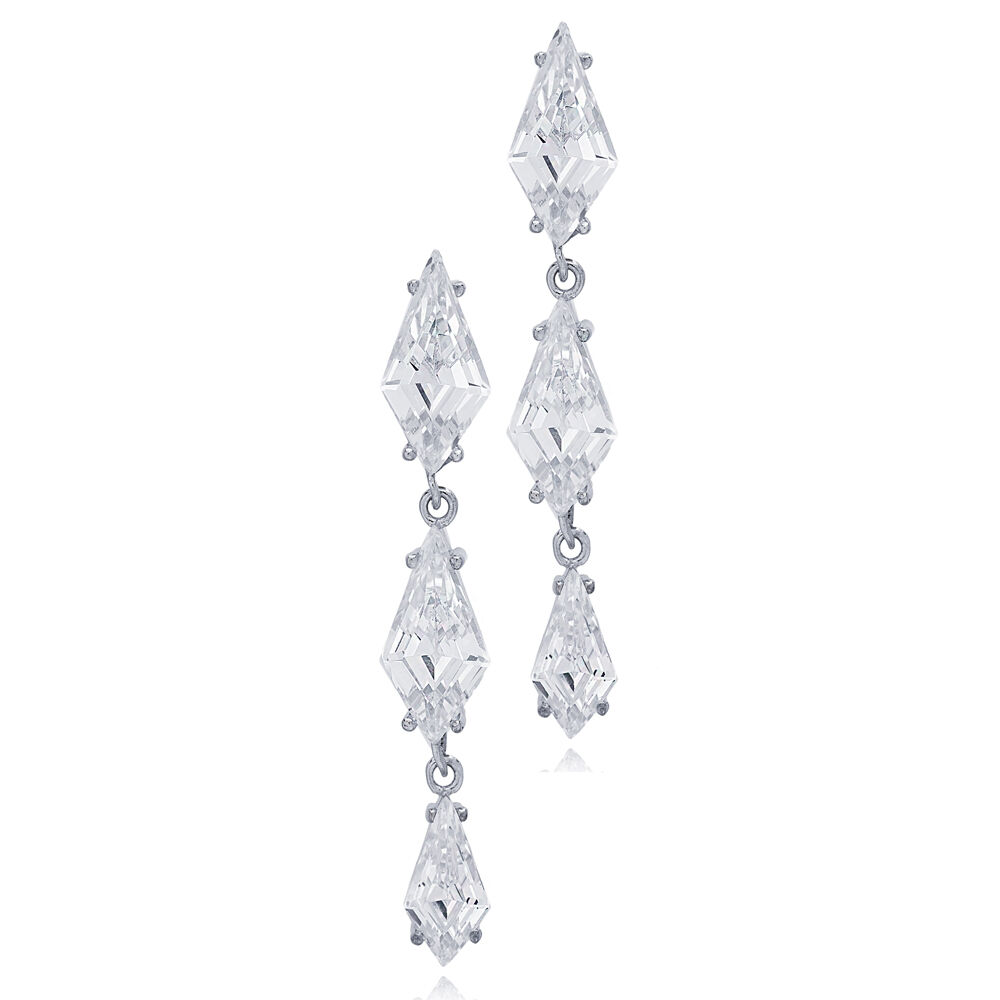 Elegant Design Shiny Zircon Geometric Design Stud Long Earrings Turkish 925 Sterling Silver Jewelry