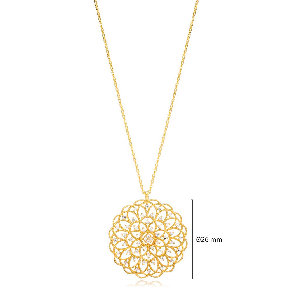 Dainty Zircon Stone Round Flower Design Necklace Pendant Wholesale 925 Sterling Silver Jewelry