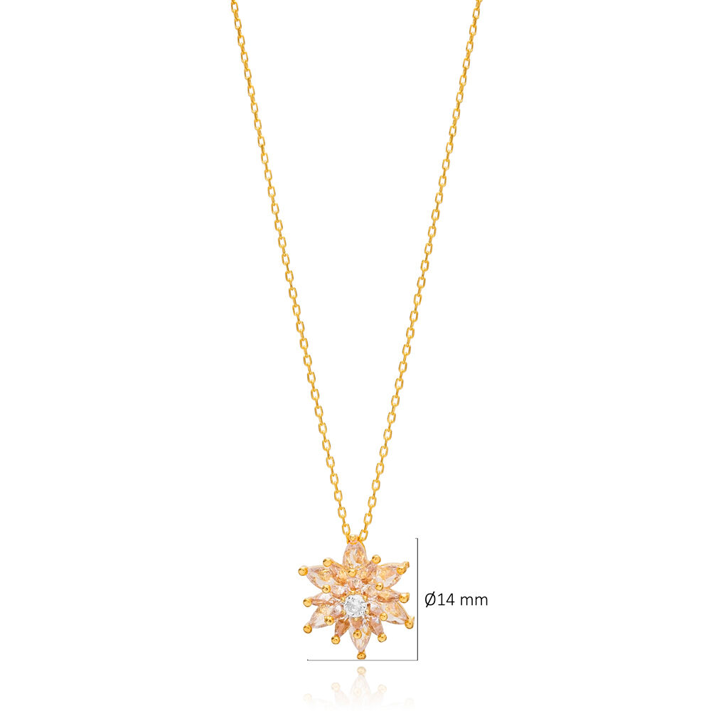 Light Zircon Stone Unique Flower Design Charm Pendant Necklace 925 Sterling Silver Jewelry