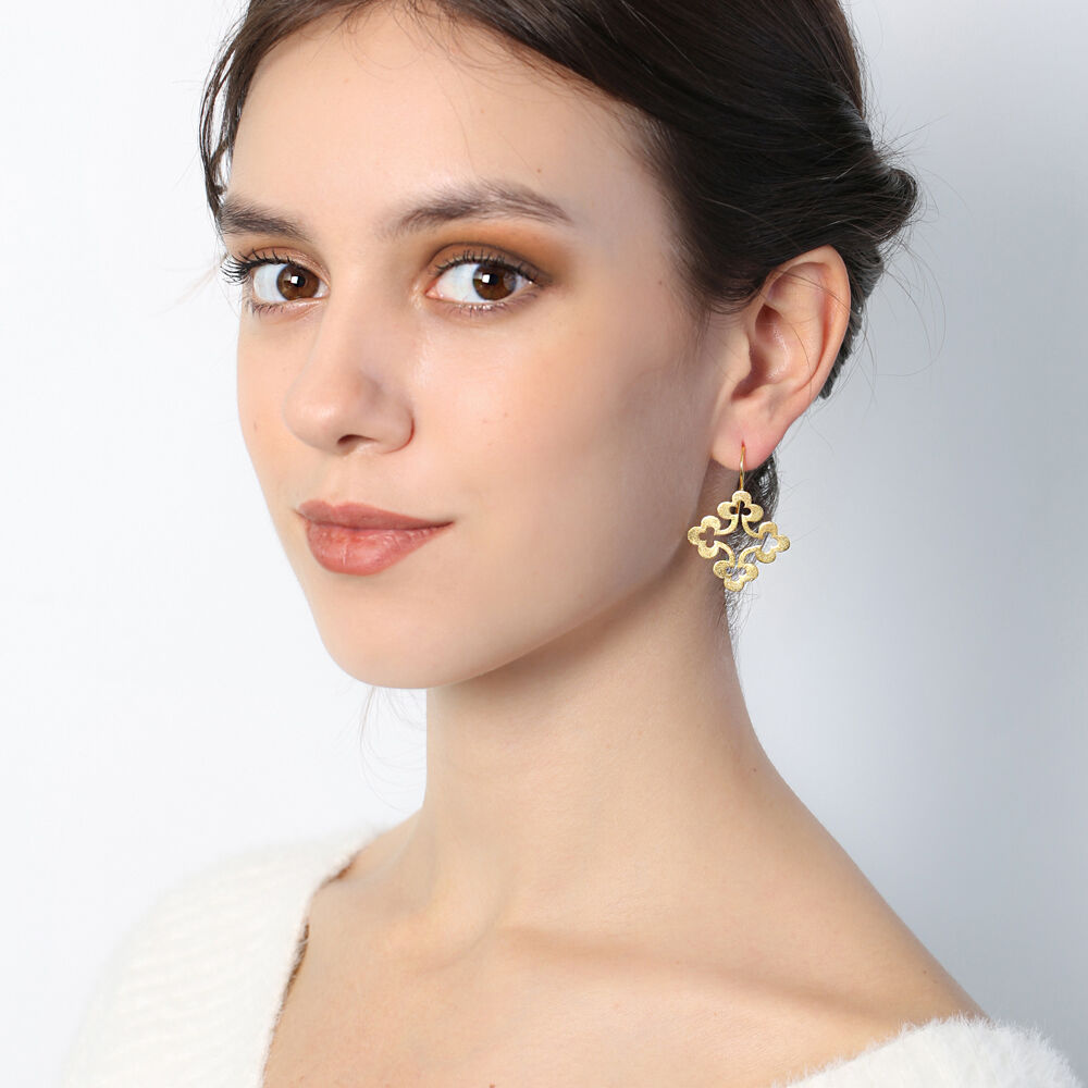 Four Clover Vintage Style 22K Gold Plated Dangle Earrings  Handcrafted Theia Wholesale 925 Sterling Silver Jewelry