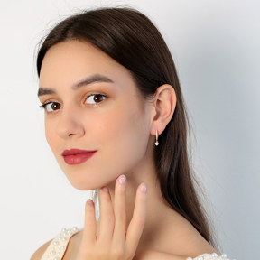 Round Geometric Zircon Stone Dainty Charm Dangle Earrings Handmade Turkish Wholesale 925 Sterling Silver Jewelry