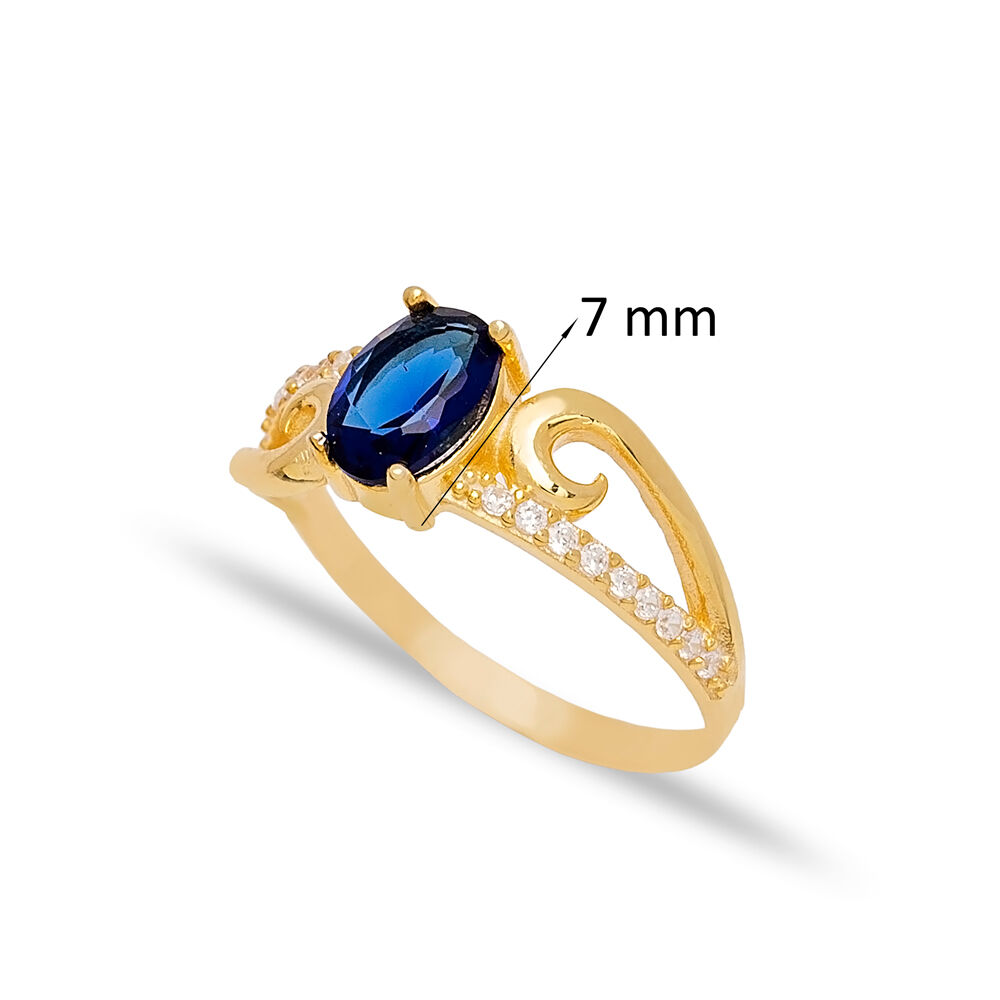 Sapphire Zircon Stone Oval Shape Cluster Ring Turkish 925 Sterling Silver Jewelry