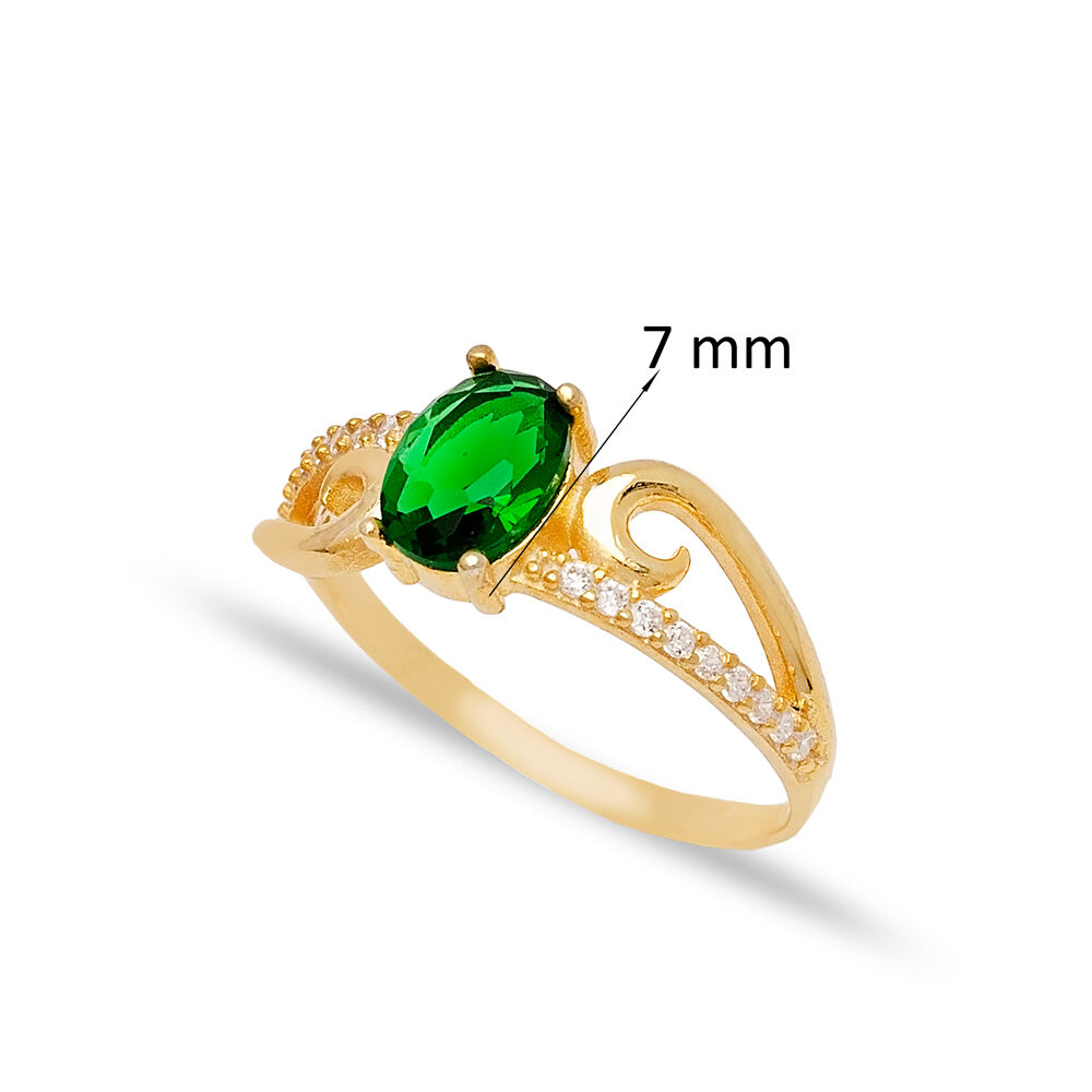 Oval Shape Emerald Zircon Stone Cluster Ring Turkish 925 Sterling Silver Jewelry
