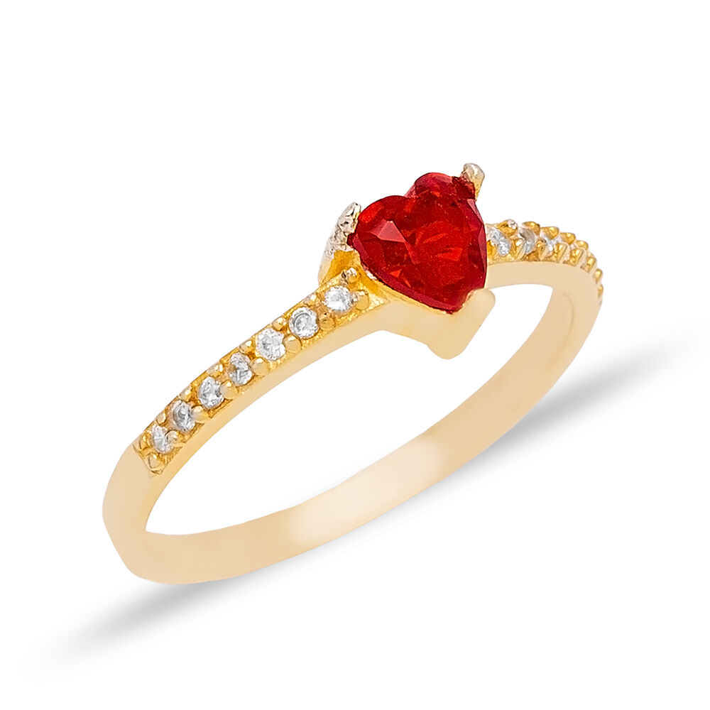 Garnet Zircon Stone Heart Cluster Women Ring 925 Sterling Silver Jewelry