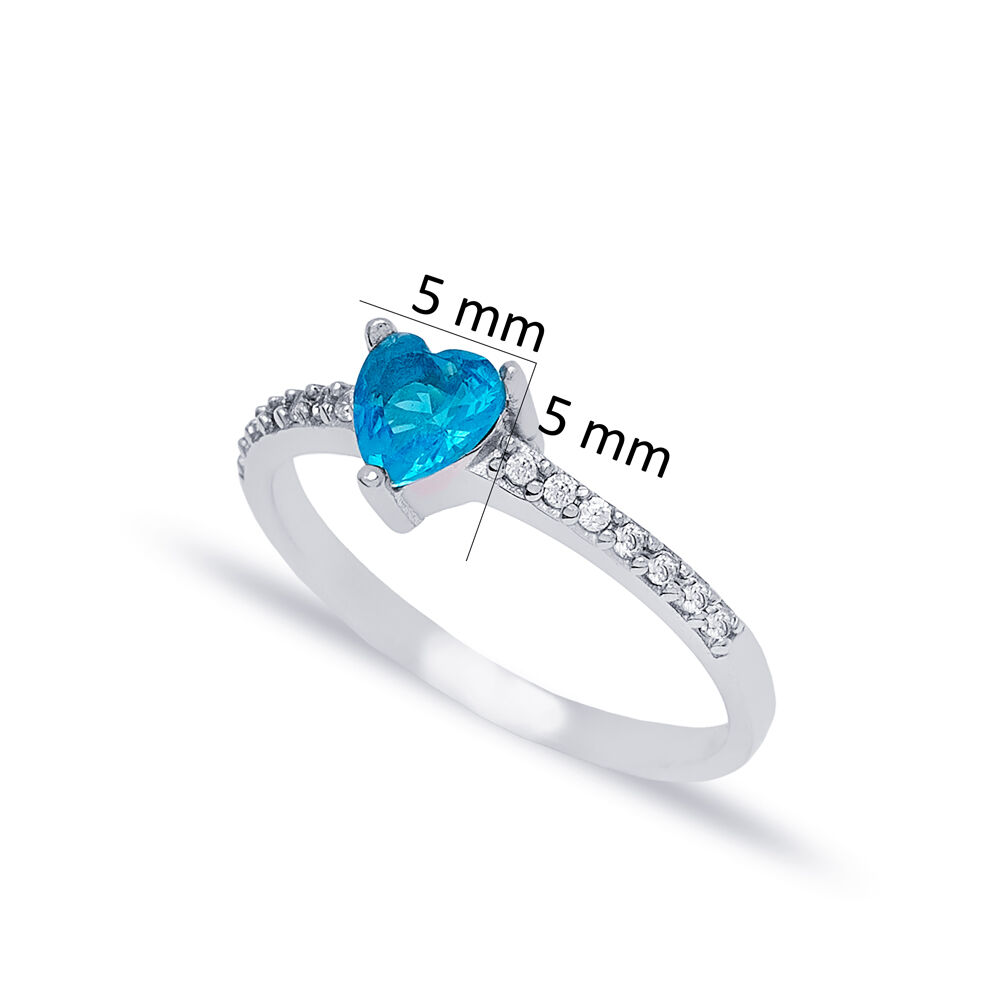 Dainty Aquamarine Heart Design Cluster Women Ring 925 Sterling Silver Jewelry