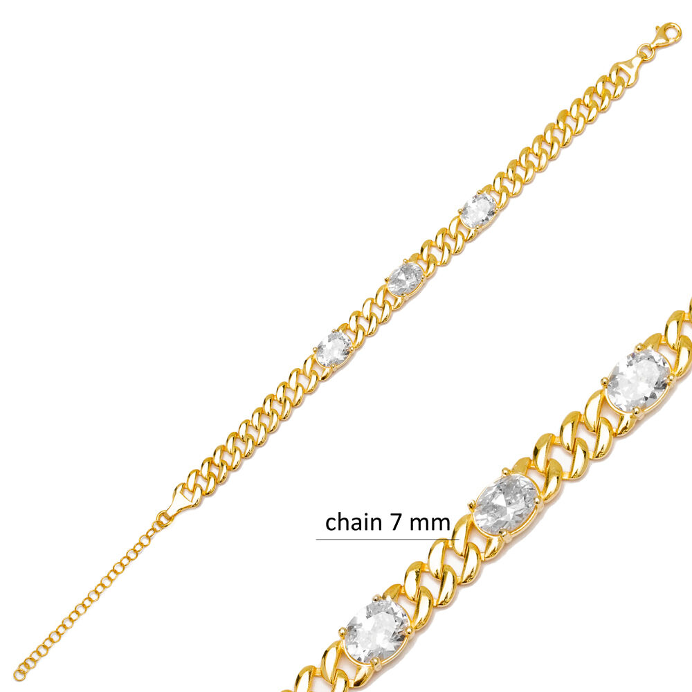 Oval Zircon Gourmet Chain Bracelet Wholesale Turkish Handcrafted 925 Sterling Silver Jewelry