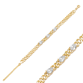 Pear Zircon Stone Gourmet Chain Bracelet Wholesale Turkish Handcrafted 925 Sterling Silver Jewelry