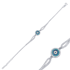 Trendy Turkish Evil Eye Charm Bracelet Wholesale Handcrafted 925 Sterling Silver Jewelry