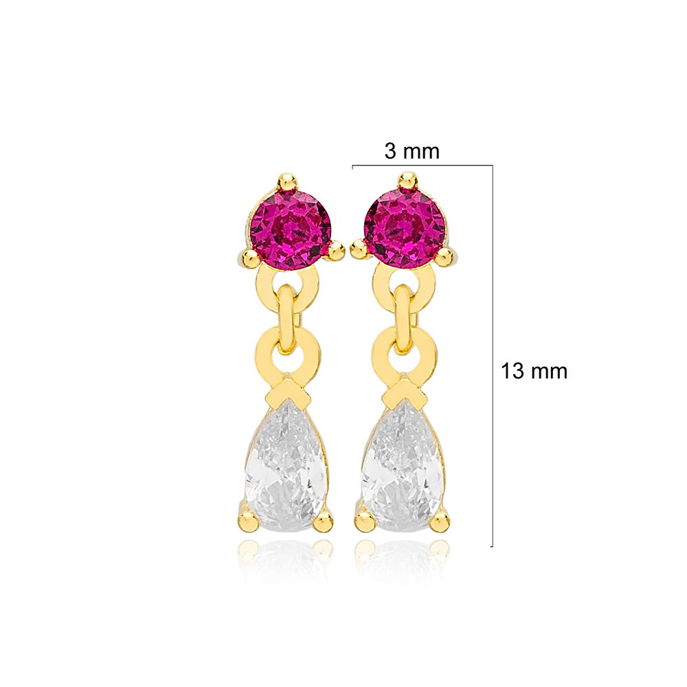 Ruby Zircon Pear Drop Shape Minimalist Stud Earrings 925 Sterling Silver Jewelry