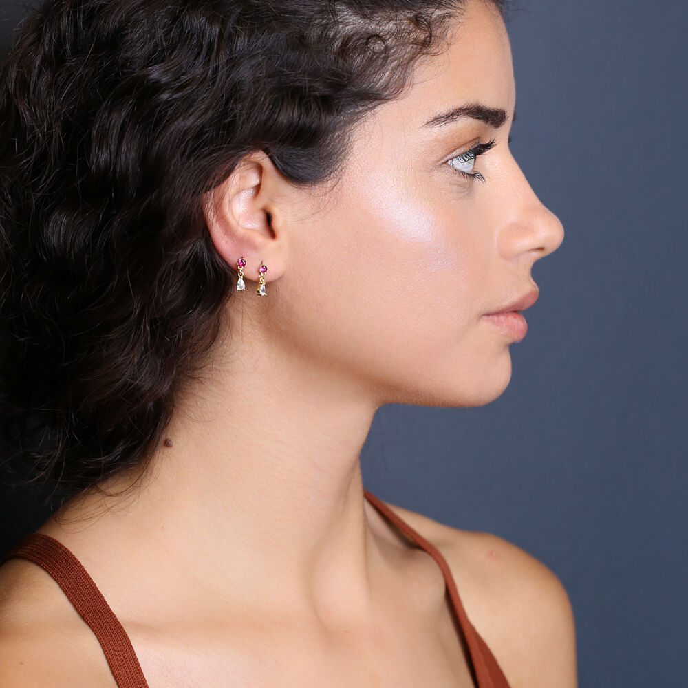 Ruby Zircon Stone Pear Drop Shape Minimalist Stud Earrings 925 Sterling Silver Jewelry