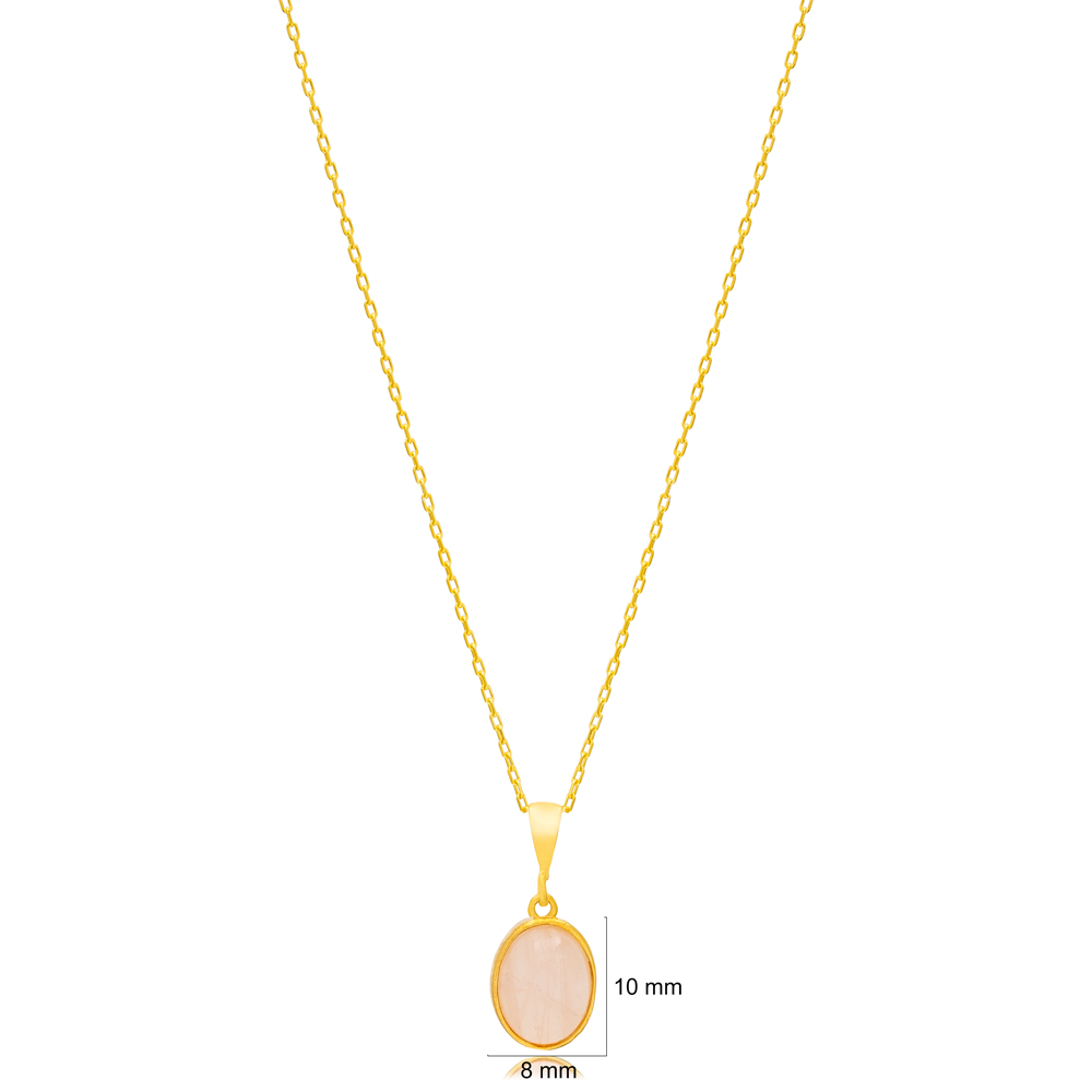 Pink Quartz Stone Elegant Design Charm Necklace Pendant 925 Sterling Silver Jewelry