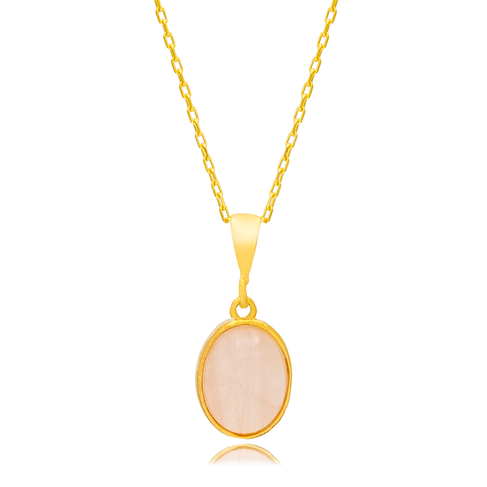 Pink Quartz Stone Elegant Design Charm Necklace Pendant 925 Sterling Silver Jewelry