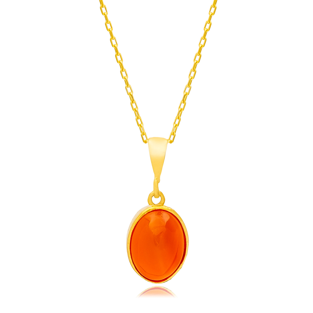 Cornelian Stone Elegant Design Charm Necklace Pendant 925 Sterling Silver Jewelry