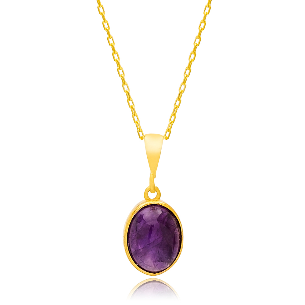 Amethyst Stone Elegant Design Charm Necklace Pendant 925 Sterling Silver Jewelry