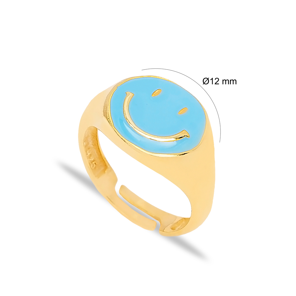 Blue Enamel Smile Design Emoji Ring Handmade Wholesale 925 Sterling Silver Jewelry