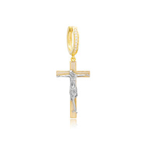 Dangle Hoop Single Earrings Cross Jesus Shape 925 Sterling Silver Jewelry
