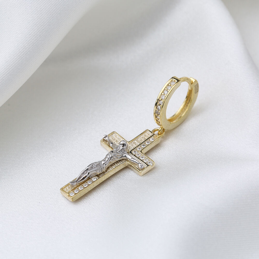 Single Cross Charm Jesus Dangle Earrings Wholesale Christian 925 Sterling Silver Jewelry