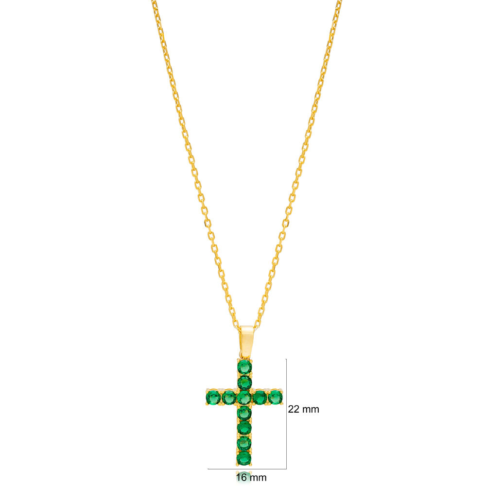 Emerald Stone  Cluster Cross Charm Pendant Necklace Handmade 925 Sterling Silver Jewelry
