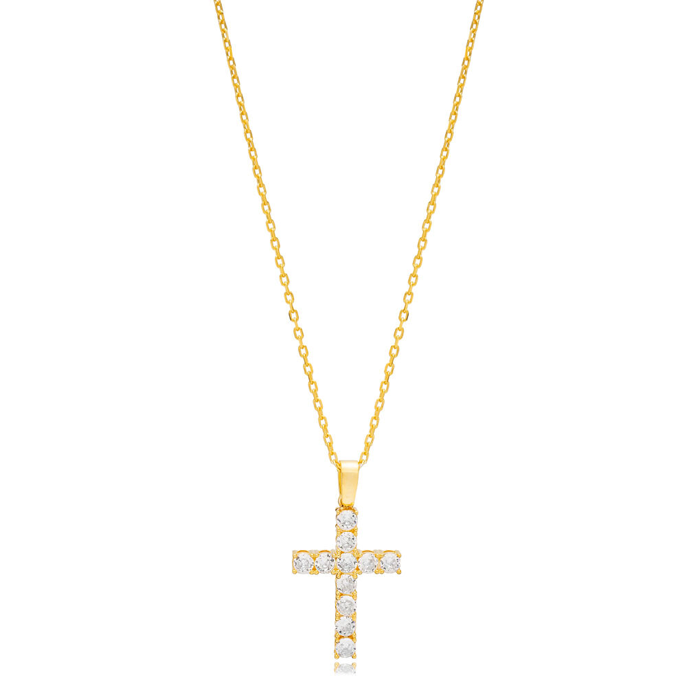 Clear Zircon Cross Pendant Handmade 925 Silver Necklace