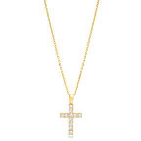 Clear Zircon Stone Cluster Cross Charm Pendant Necklace Handmade 925 Sterling Silver Jewelry