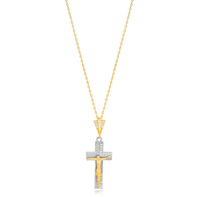 Dainty Jesus Cross Zircon Charm Pendant Necklace Wholesale Christian 925 Sterling Silver Jewelry