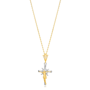 Unique Shape Jesus Cross Charm Necklace Pendant Wholesale Christian 925 Sterling Silver Jewelry