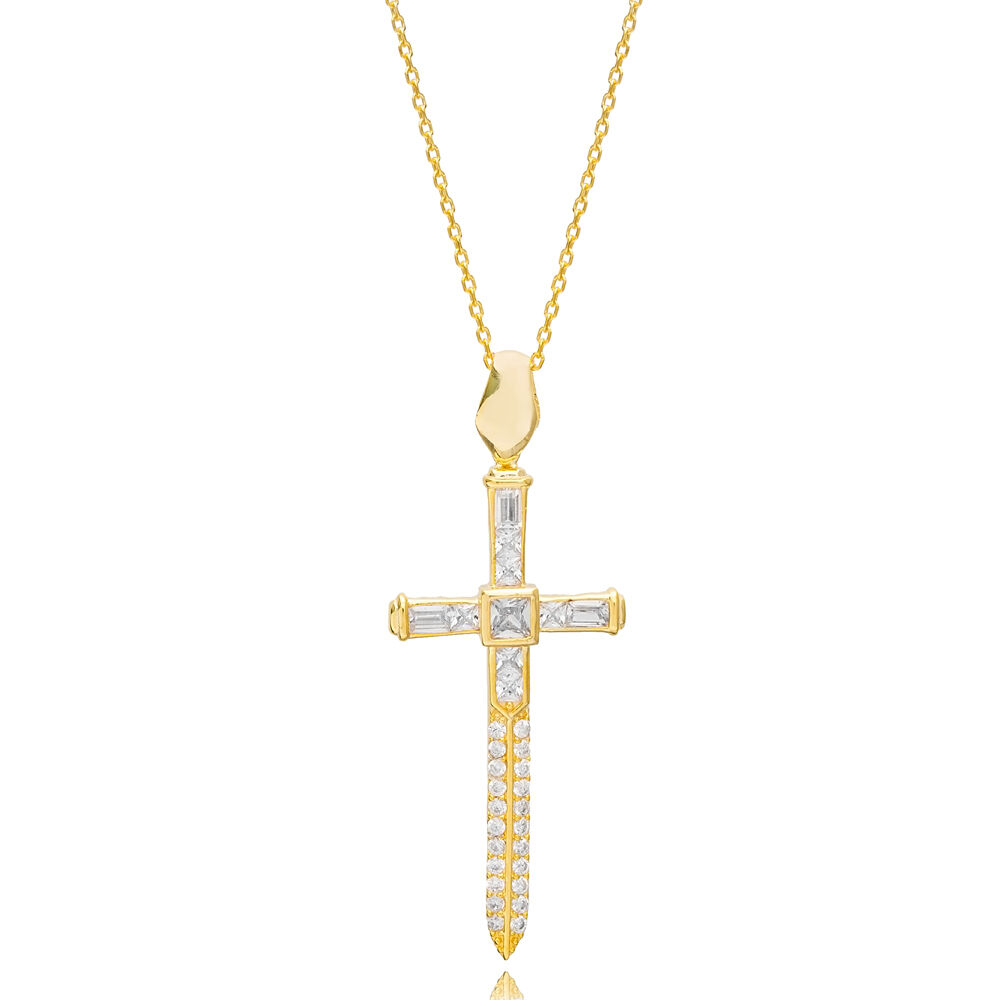 CZ Stone Christian Cross Charm Pendant Necklace 925 Sterling Silver Jewelry