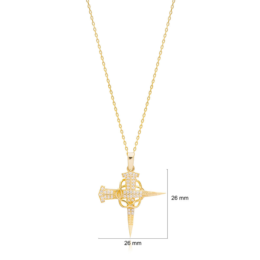 Stylish Unique Shape Jesus Cross Charm Necklace Pendant Wholesale Christian 925 Silver Jewelry