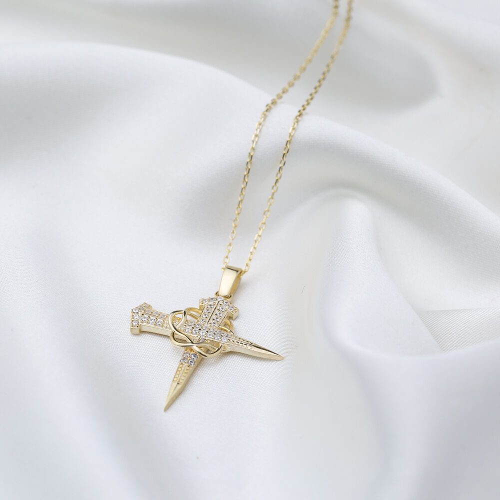Stylish Unique Shape Jesus Cross Charm Necklace Pendant Wholesale Christian 925 Silver Jewelry
