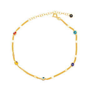 Colorful Turkish Evil Eye Stone Gourmet Chain Trendy Women Anklet Handmade 925 Sterling Silver Jewelry