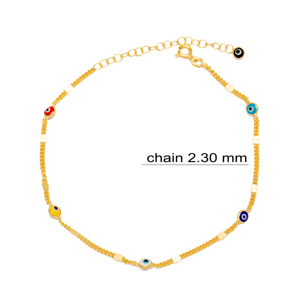 Colorful Turkish Evil Eye Stone Gourmet Chain Trendy Women Anklet Handmade 925 Sterling Silver Jewelry
