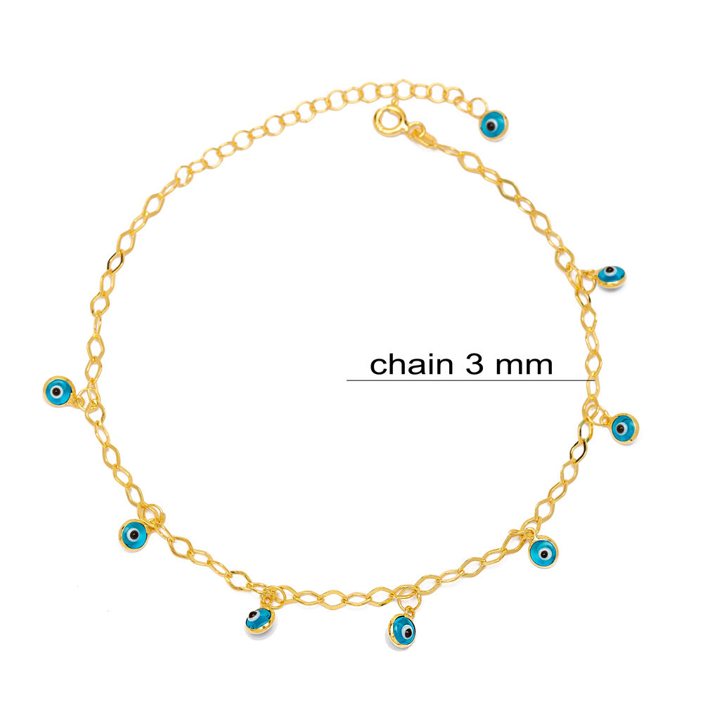 Shaker Turkish Evil Eye Mirror Chain Women Trendy Anklet Handcrafted 925 Sterling Silver Jewelry
