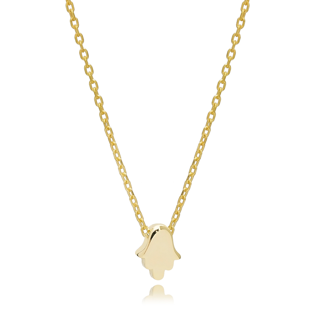 Plain Minimal Hamsa Pendant Necklace Turkish Wholesale 925 Sterling Silver Jewelry