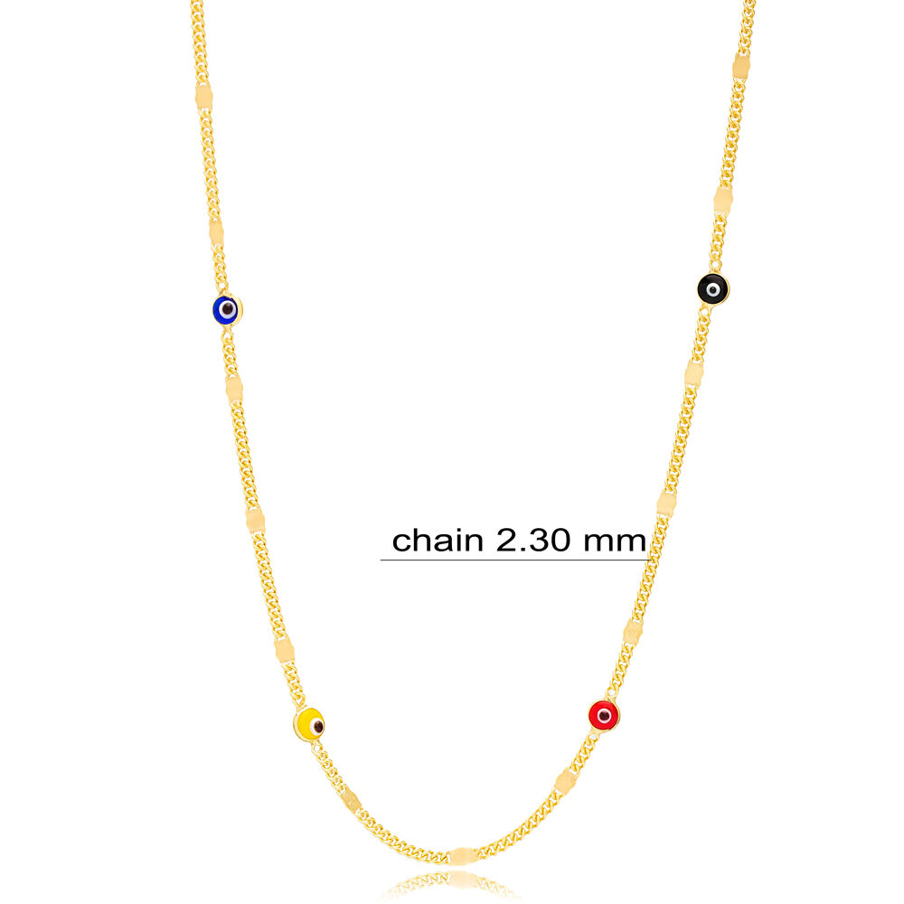 New Trend Multicolor Evil Eye Stone Gourmet Chain Women Trendy Handcrafted 925 Sterling Silver Jewelry