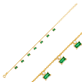 Multi Baguette Emerald Stone Charm Bracelet Wholesale Handmade 925 Sterling Silver Jewelry