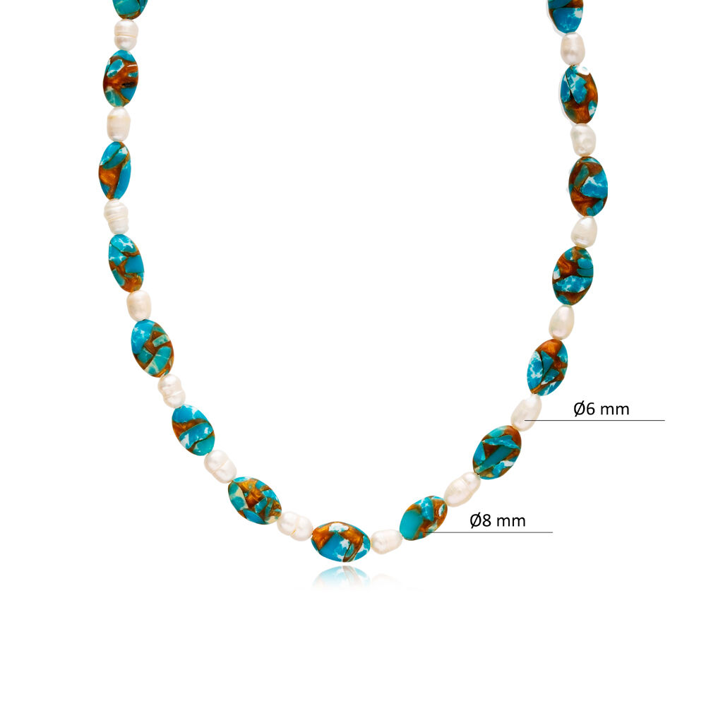 Turquoise Stone and Pearl Necklace Pendant Wholesale Turkish 925 Sterling Silver Jewelry